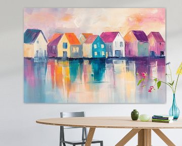 Kleurrijke huizen aan het water van Poster Art Shop