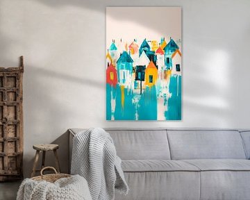 Maisons colorées en peinture abstraite sur Poster Art Shop