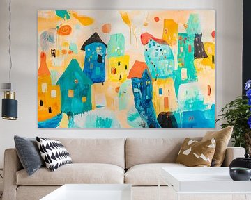 Colourful houses in an abstract landscape by Poster Art Shop