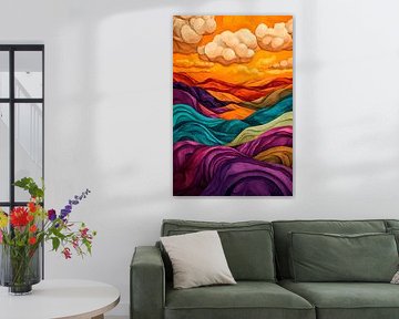 Kleurrijk landschap met bewolkte lucht van Poster Art Shop