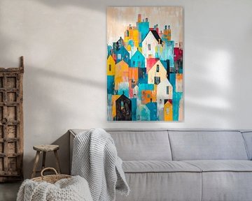 Colourful landscape of houses in art style by Poster Art Shop