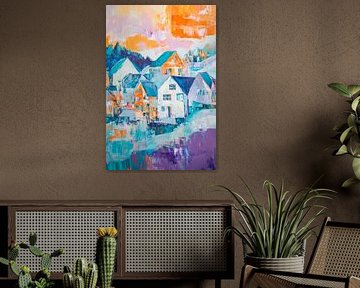 Colourful landscape of houses in a play of colours by Poster Art Shop