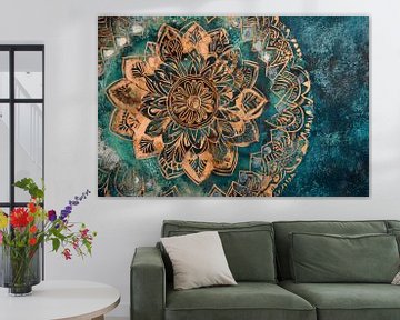 Colourful mandala art on texture background by Poster Art Shop