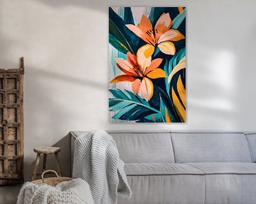 Fleurs de lys multicolores dans un tableau vert sur Poster Art Shop