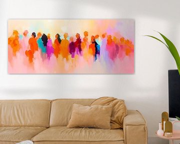 Kleurrijke silhouetten in een stedelijke scène van Poster Art Shop