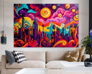 Kleurrijke skyline met surrealistische lucht van Poster Art Shop