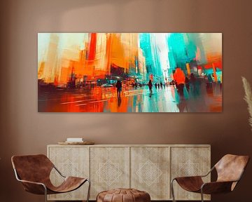 Kleurrijk stadsbeeld bij nacht van Poster Art Shop