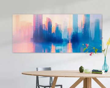 Kleurrijk stadssilhouet in de mist van Poster Art Shop