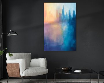 Bunte Stadtansicht im Morgenlicht von Poster Art Shop