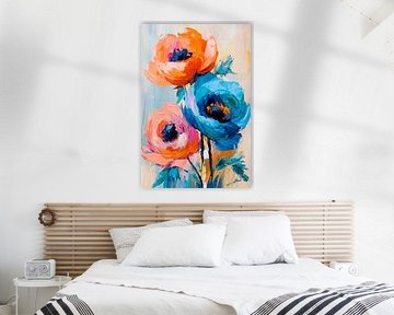 Kleurrijke bloeiende bloemen in acryltechniek