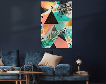 Colourful geometric patterns with leaves by Poster Art Shop