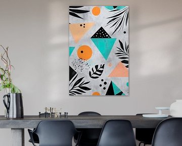 Colourful geometric pattern with plants by Poster Art Shop