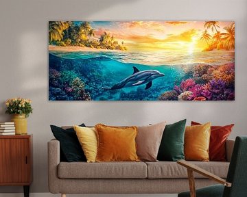 Delfin schwimmt im Korallenriff von Poster Art Shop