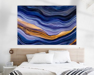Dynamic waves in blue and gold by Poster Art Shop