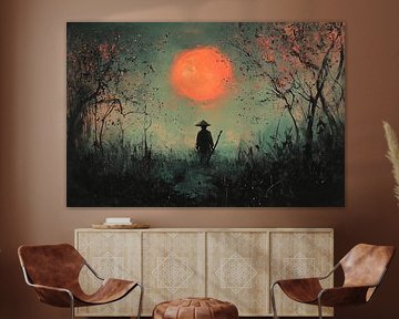 A lone hiker at sunset by Poster Art Shop