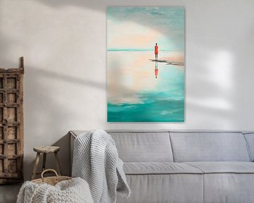 Figure solitaire au bord d'une eau calme sur Poster Art Shop