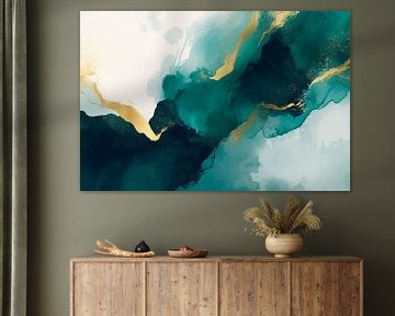 Elegante aquarelstructuur in blauwgroen van Poster Art Shop