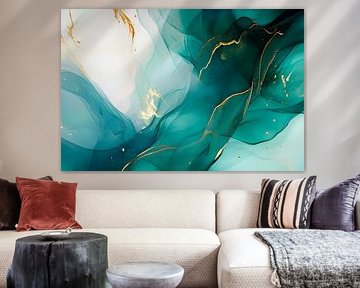 Elegant watercolour pattern in blue-green by Poster Art Shop