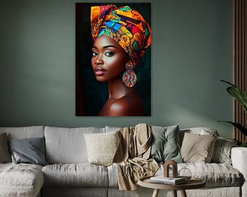 Elegant woman with colourful headscarf by Poster Art Shop