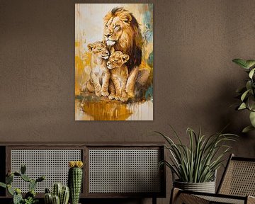 Leeuwenfamilie schilderij met welpen van Imperial Art House