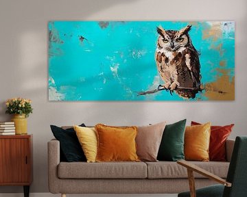 Uil op een tak voor een kleurrijke achtergrond van Poster Art Shop