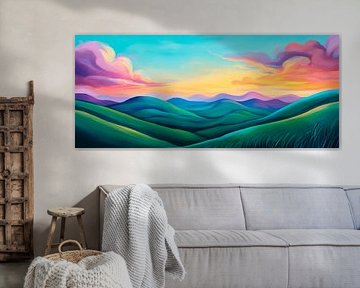 Fantasievolle Hügellandschaft bei Dämmerung von Poster Art Shop