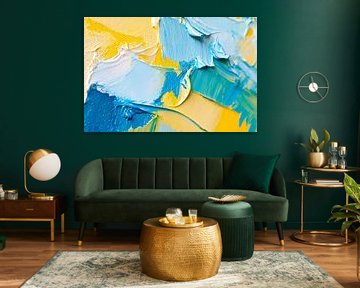 Peinture acrylique colorée en bleu et jaune sur Poster Art Shop