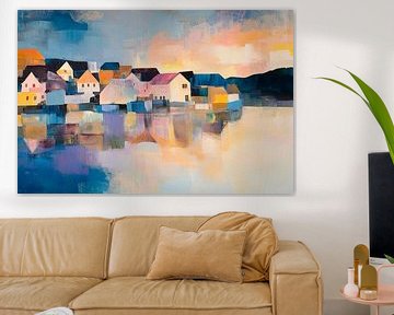 Kleurrijk havenzicht bij schemering van Poster Art Shop