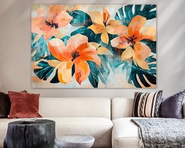 Colourful floral composition with leaves by Poster Art Shop
