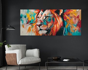 Colourful lion painting in pastel by Poster Art Shop