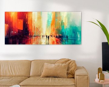 Colourful city scene at dusk by Poster Art Shop