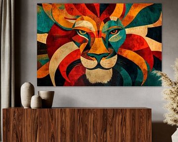Colourful lion portrait in abstract style by Poster Art Shop