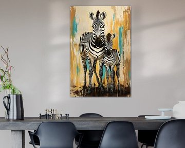 Zebra with cub on abstract