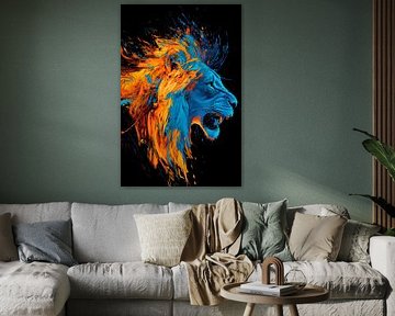 Kleurenexplosie van een majestueuze leeuw van Poster Art Shop