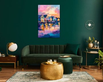 Ambiance colorée du soir au bord de l'eau sur Poster Art Shop
