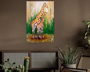 Colourful painting of two giraffes by Imperial Art House