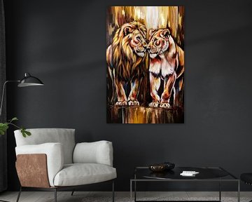 Expressive lion and lioness painting by Imperial Art House