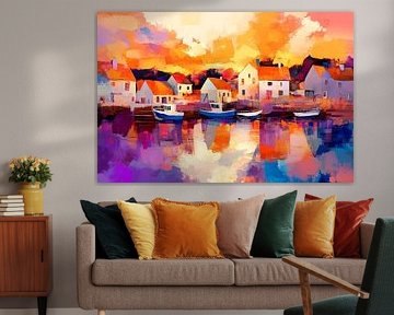 Colourful harbour view at sunset by Poster Art Shop