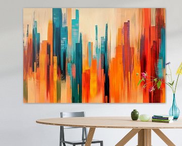 Colourful city silhouette in watercolour style by Poster Art Shop