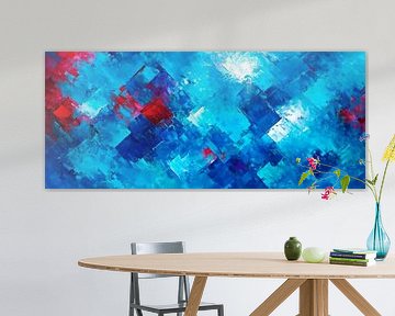 Colourful abstract art in blue and red by Poster Art Shop