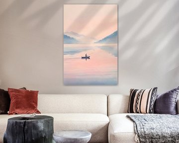Fisherman at dawn on a calm lake by Poster Art Shop