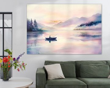 Vissers bij zonsopgang op het meer van Poster Art Shop