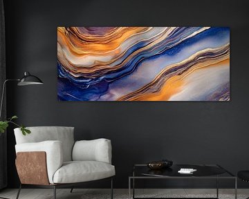 Flowing colours in blue and gold by Poster Art Shop