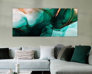 Flowing watercolour pattern in green by Poster Art Shop