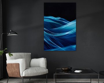 Flowing blue light waves on black by Poster Art Shop