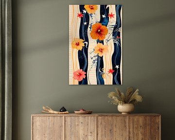 Bloemenpatroon met hibiscusbloesems van Poster Art Shop