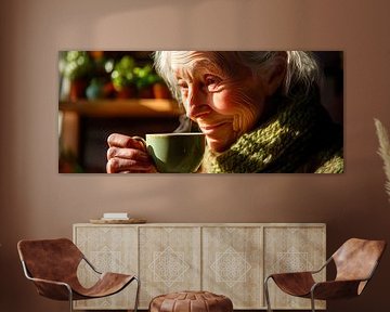 Friendly elderly lady with teacup by Poster Art Shop