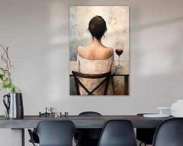 Vrouw met rode wijn in een rustige bui van Poster Art Shop