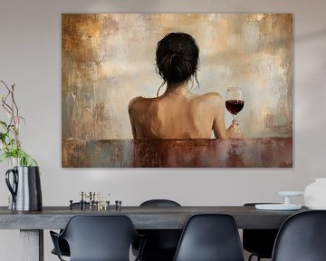 Woman with red wine in the evening light by Poster Art Shop