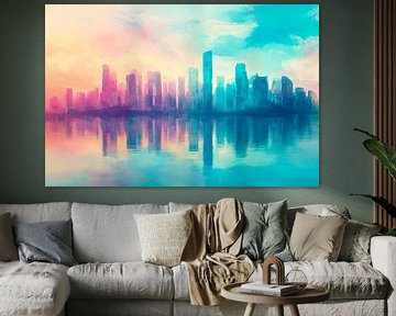 Futuristic skyline in a play of colours by Poster Art Shop